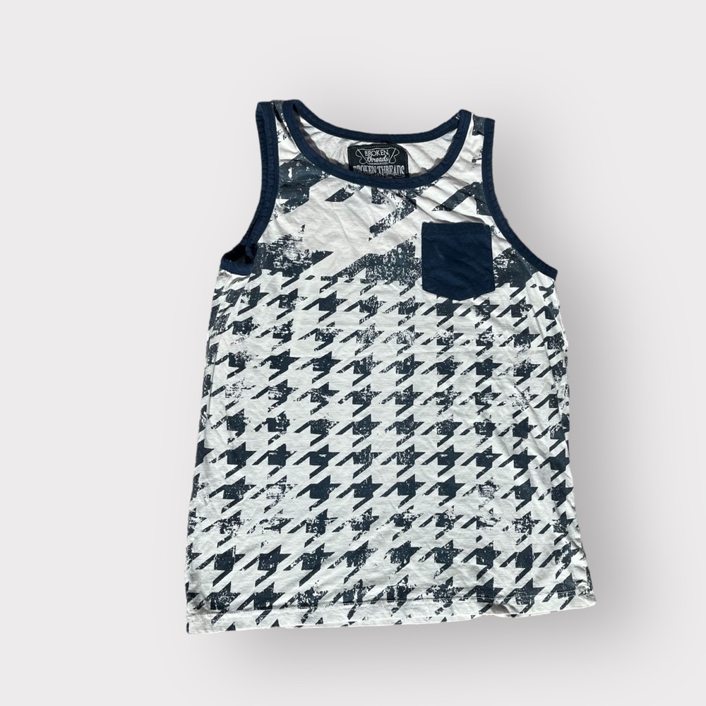 Broken Threads Navy Distressed Houndstooth Print Pocket Tank